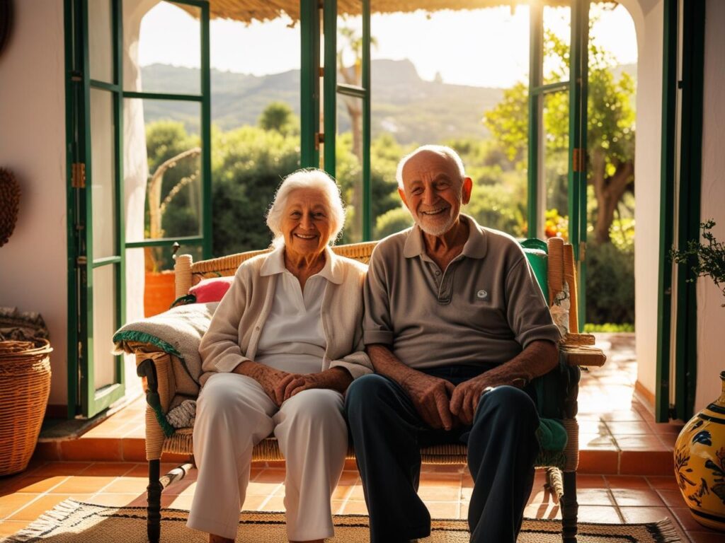 Pareja de jubilados en su vivienda en Málaga disfrutando de la tranquilidad tras vender la nuda propiedad con usufructo vitalicio.